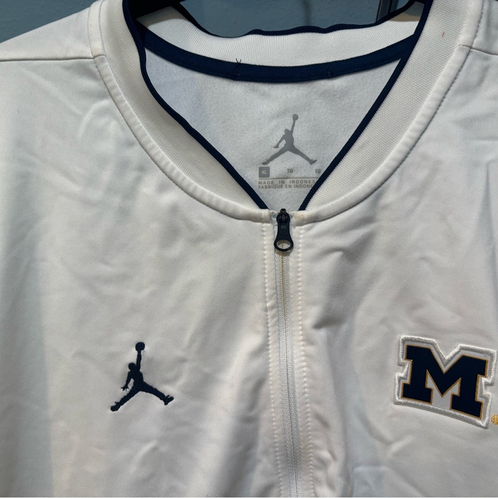 Jordan Men's White and Navy 1/4 Athletic  U of M Michigan Jacket